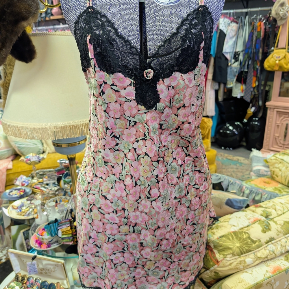 Dior Pink Floral Chemise with Black Lace